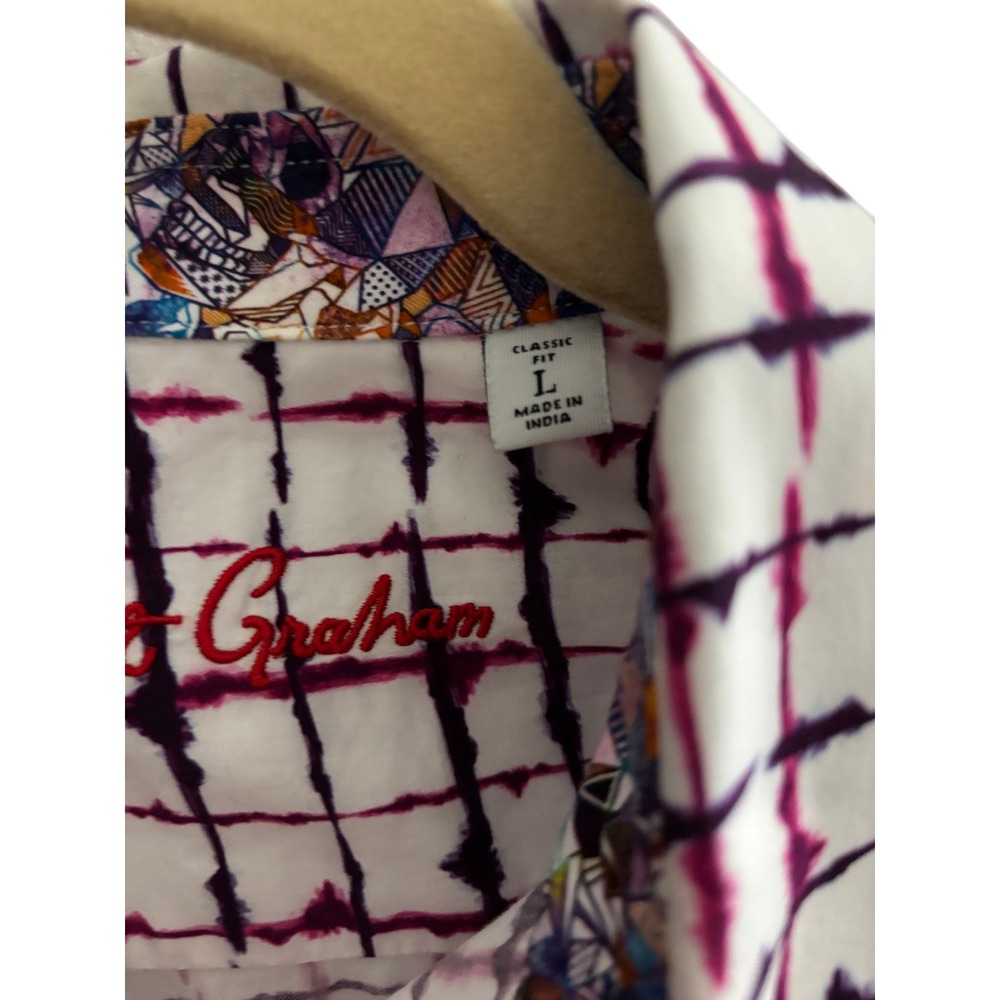 Robert Graham Mens Classic Fit White and Purple Button Down Shirt Large - Picture 4 of 9